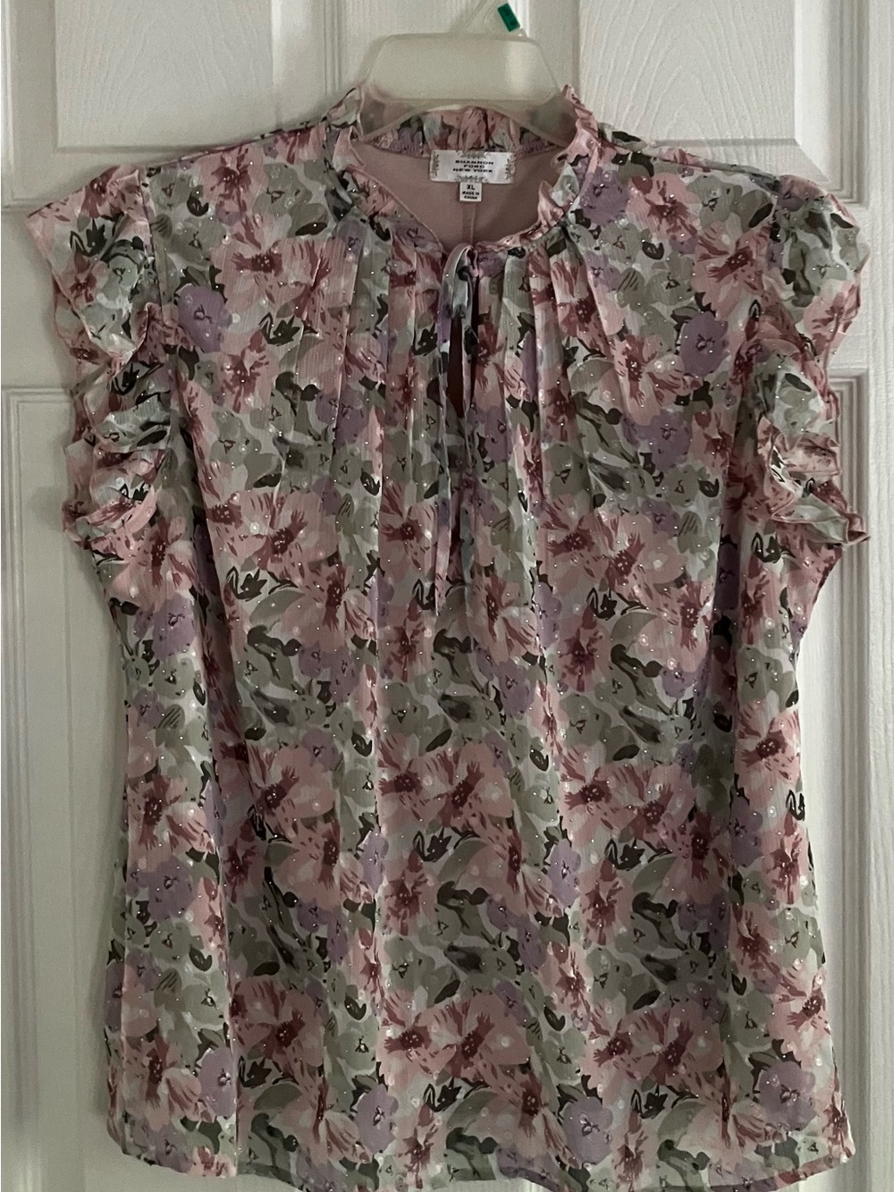 Shannon Ford New York Lightweight Floral Ruffle Sleeve Blouse , XL